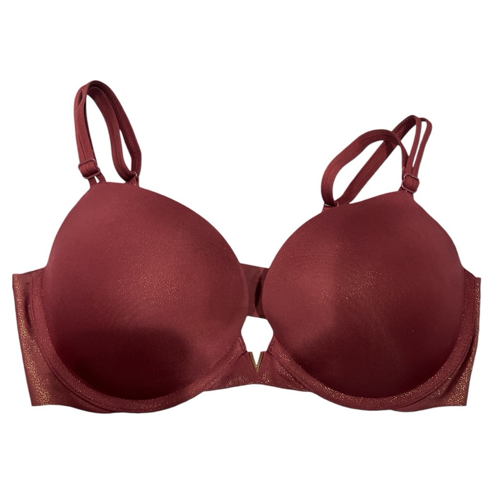 Victoria's Secret Lined Demi Bra 34D Burgundy/ Gold Satin‎